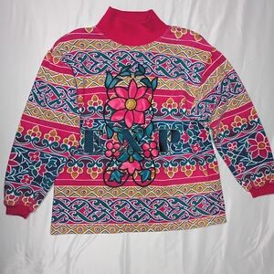 Express Pink and Blue Patterned Turtleneck Sweater